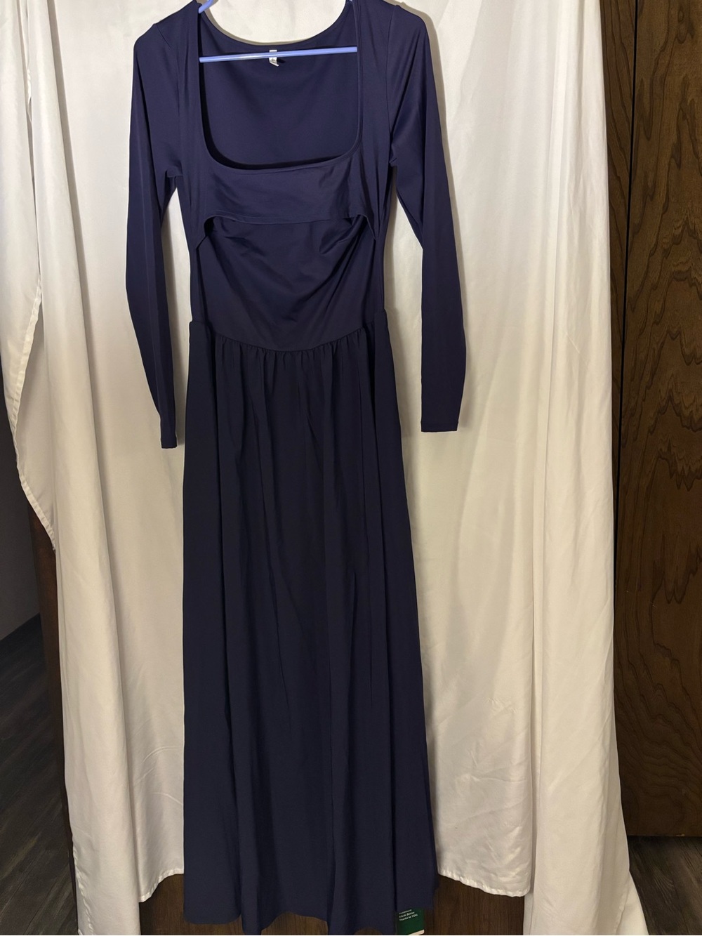 HALARA Long Sleeve Square Neck Maxi Dress - Navy Blue